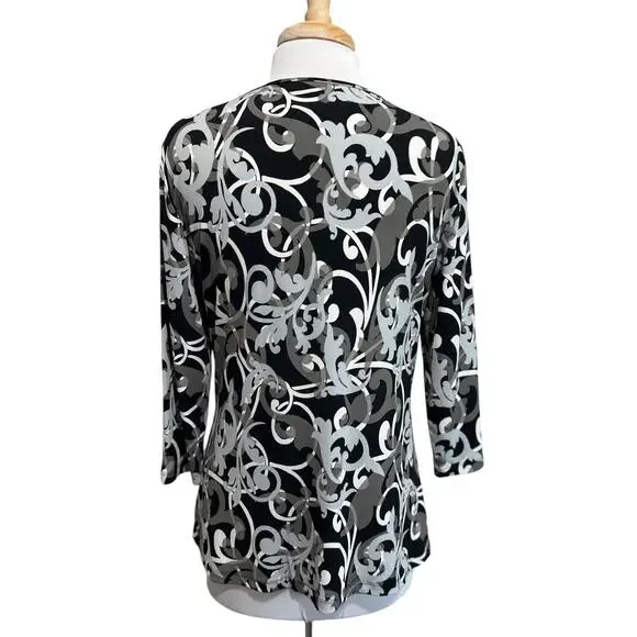 JM Collection Vtg Y2K Cinched Layered Look Black Gray Blue Top Blouse M - Picture 4 of 5